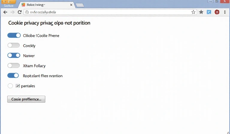 Ilustración de un panel de control de privacidad de cookies en un navegador web.